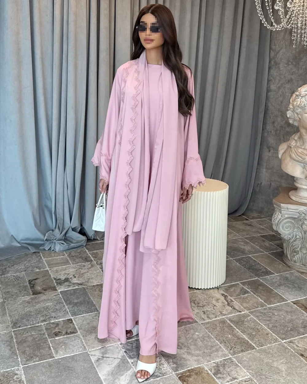 Abayas - Abaya Ramadan Dubaï avec bordure en dentelle - Abaya modeste musulmane ouverte avec dentelle pour femmes